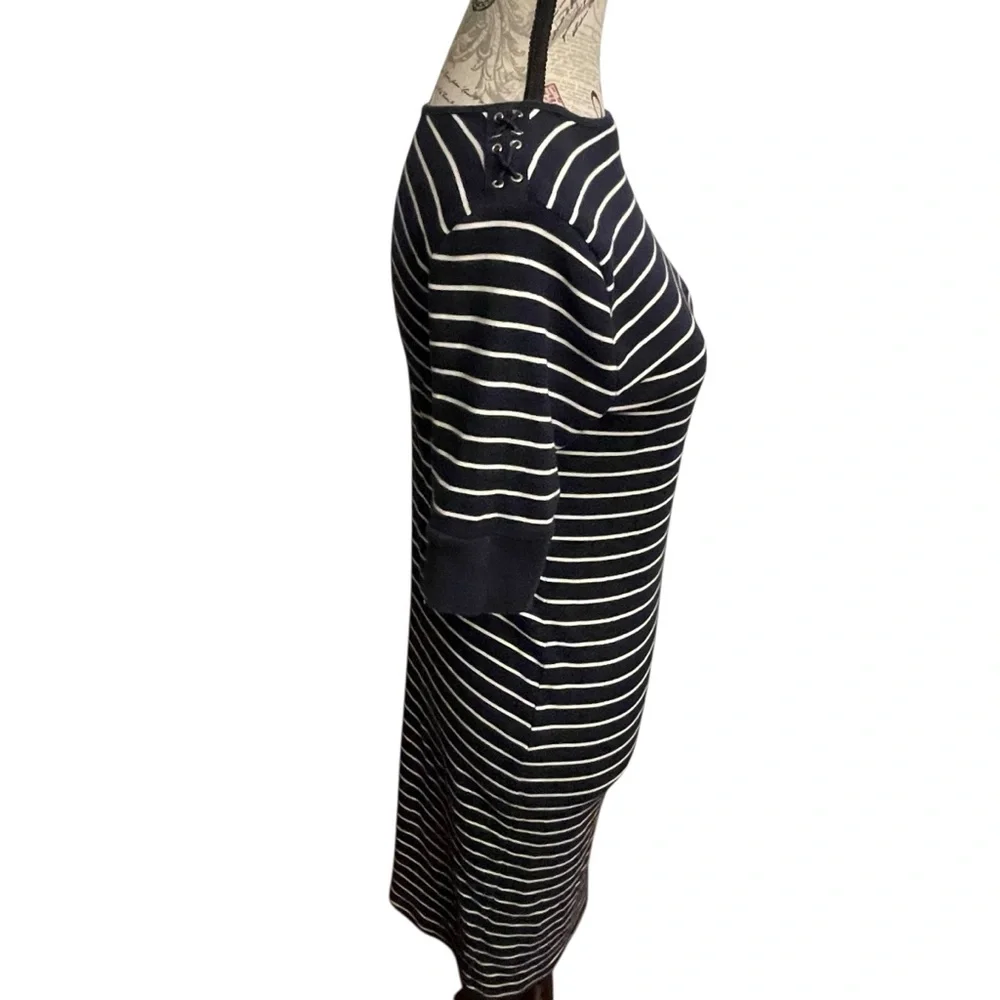 Ralph Lauren Striped Navy and White Midi Dress - Picture 2 of 8